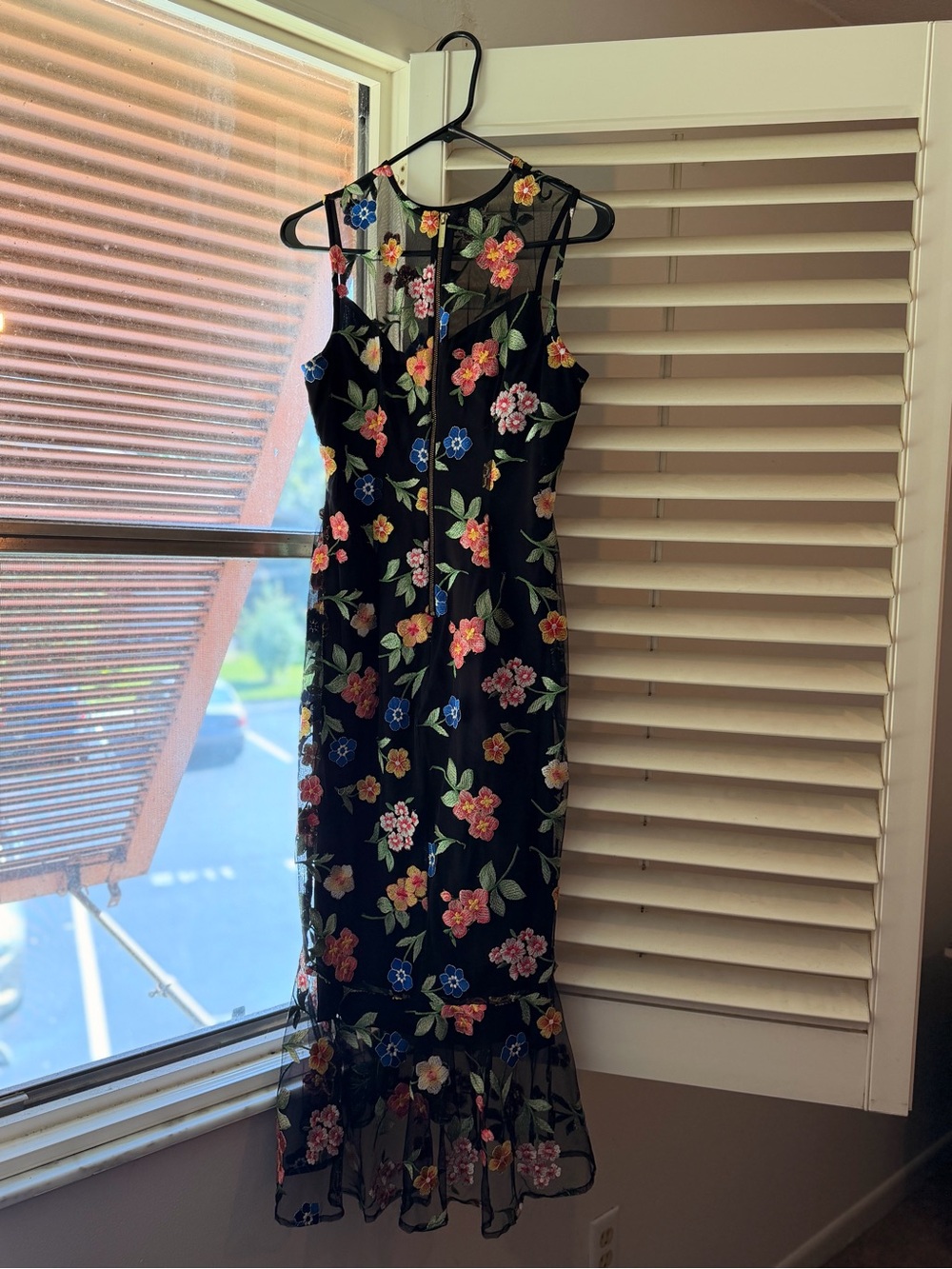 Calvin Klein Black Floral Dress Sheer Sleeveless Mermaid Midi Dress Size Small